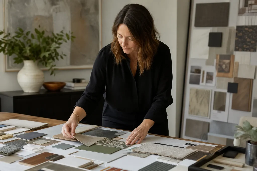 Architecte d'intu00e9rieur pru00e9parant une planche de tendances